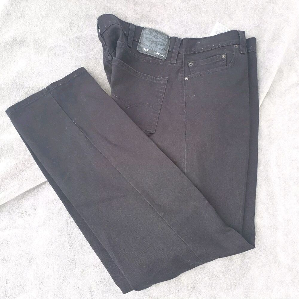 Levi's 513 Mens Jeans Black Denim Slim Straight Cut Zip Fly 5 Pockets 38x32